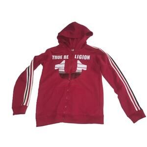 True Religion Boy's Full Zip Hoodie Long Striped Sleeve Outdoor Red Size M B002